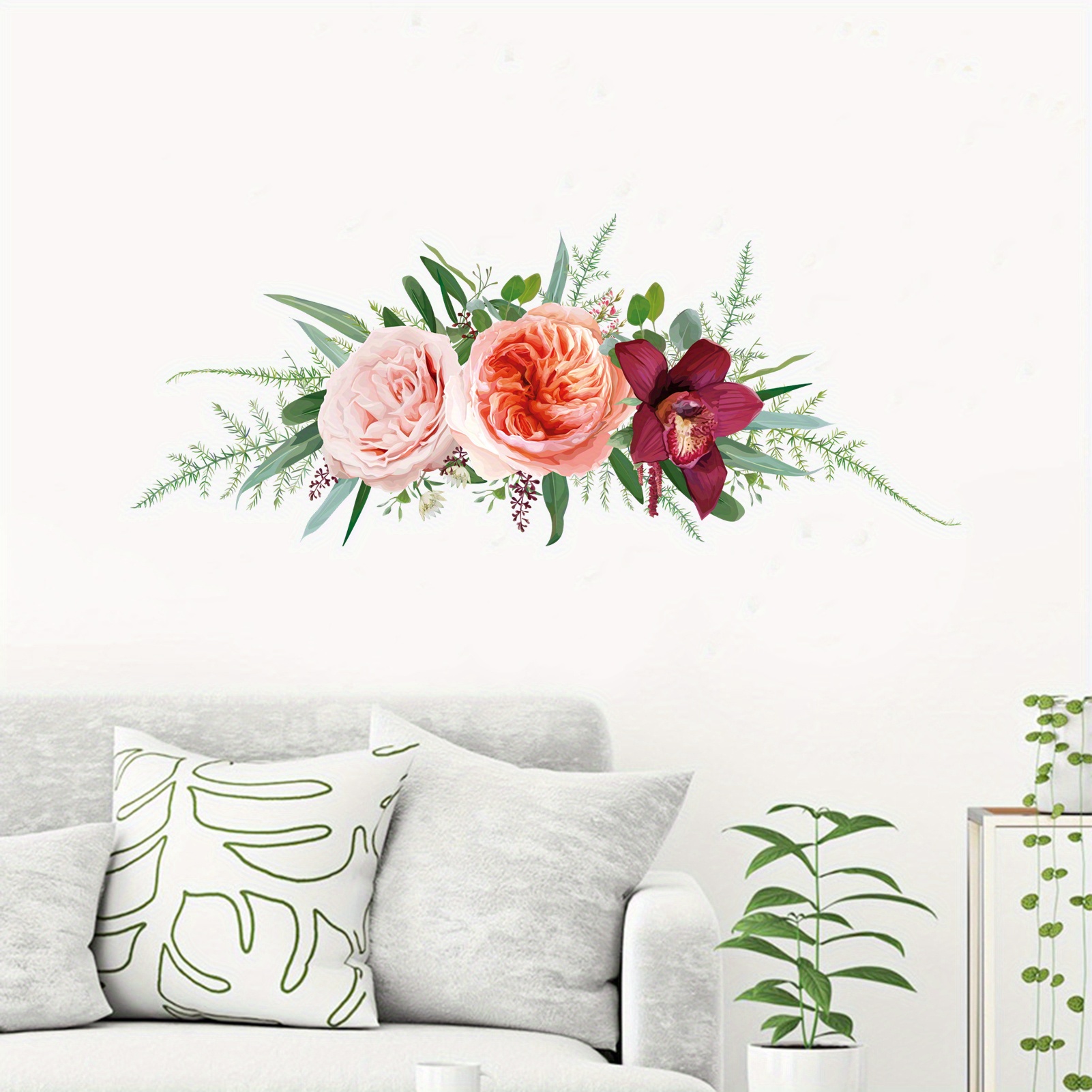 Flowers Plants Wall Stickers, Vinyl Art Removable Floral Decals