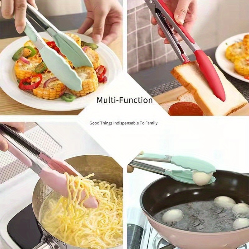 1 Pc Multi Purpose Silicone Metal Kitchen Tongs Food Serving Grill