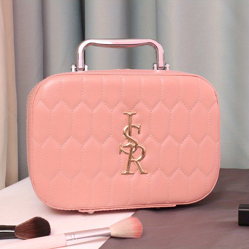 Leather Makeup Train Case with Mirror and Handle