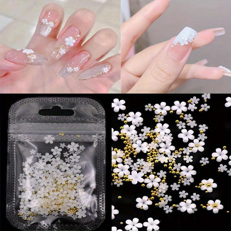 Elegant 3d Resin Flower Nail Art Charms Gold Silver Steel Temu
