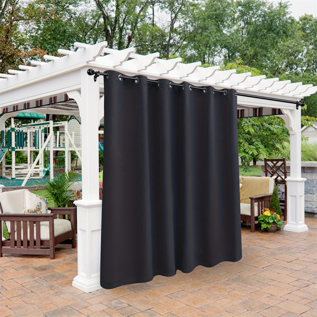 IGUOHAO Panneau de rideau d'extérieur drapé amovible avec languette sur le  dessus pour terrasse, rideau occultant à isolation thermique pour pergola,  porche, terrasse, véranda et cabanon 1 pièce (W52 × L84, blanc) 