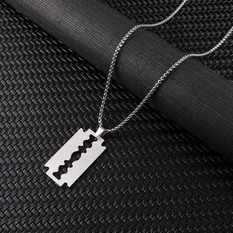 Unisex Blade Shaped Pendant Necklace, Hip Hop Gift Sweater Chain