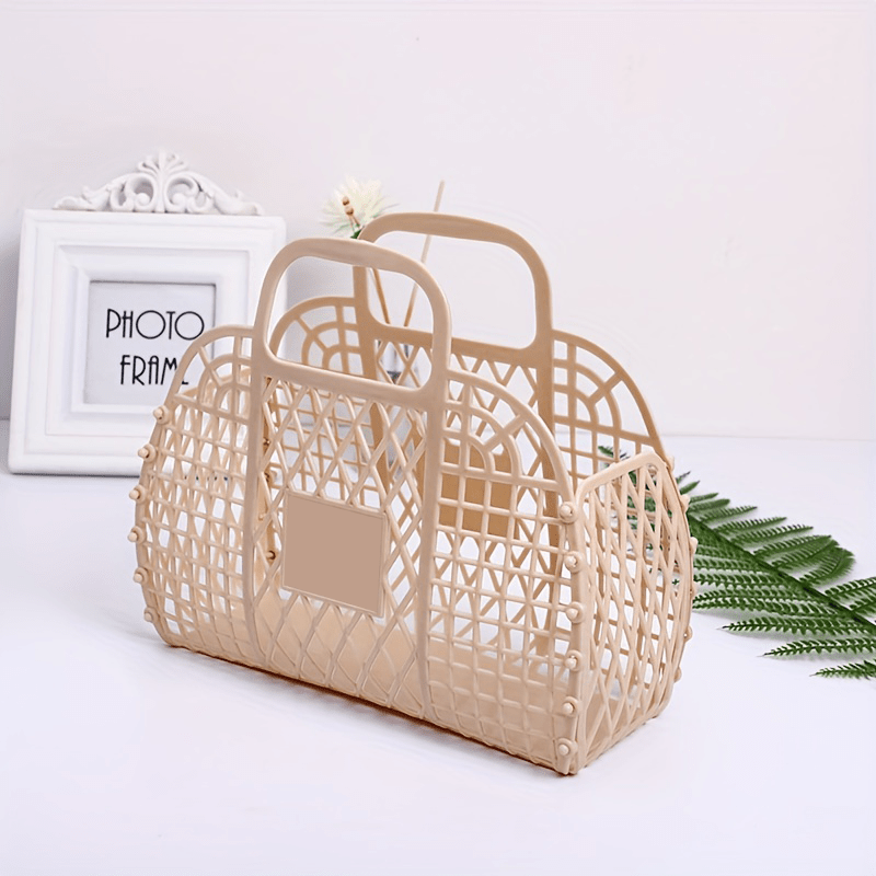 Portable Plastic Storage Basket Beach Bag, Simple Travel Storage Bag