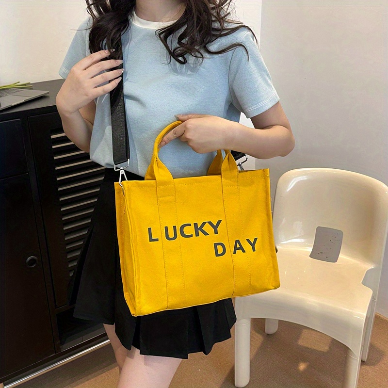 Fashion Canvas Tote Bag For Women, Lucky Day Print Crossbody Bag, Top  Handle Zipper Satchel Purse For School Office Shopping - Temu