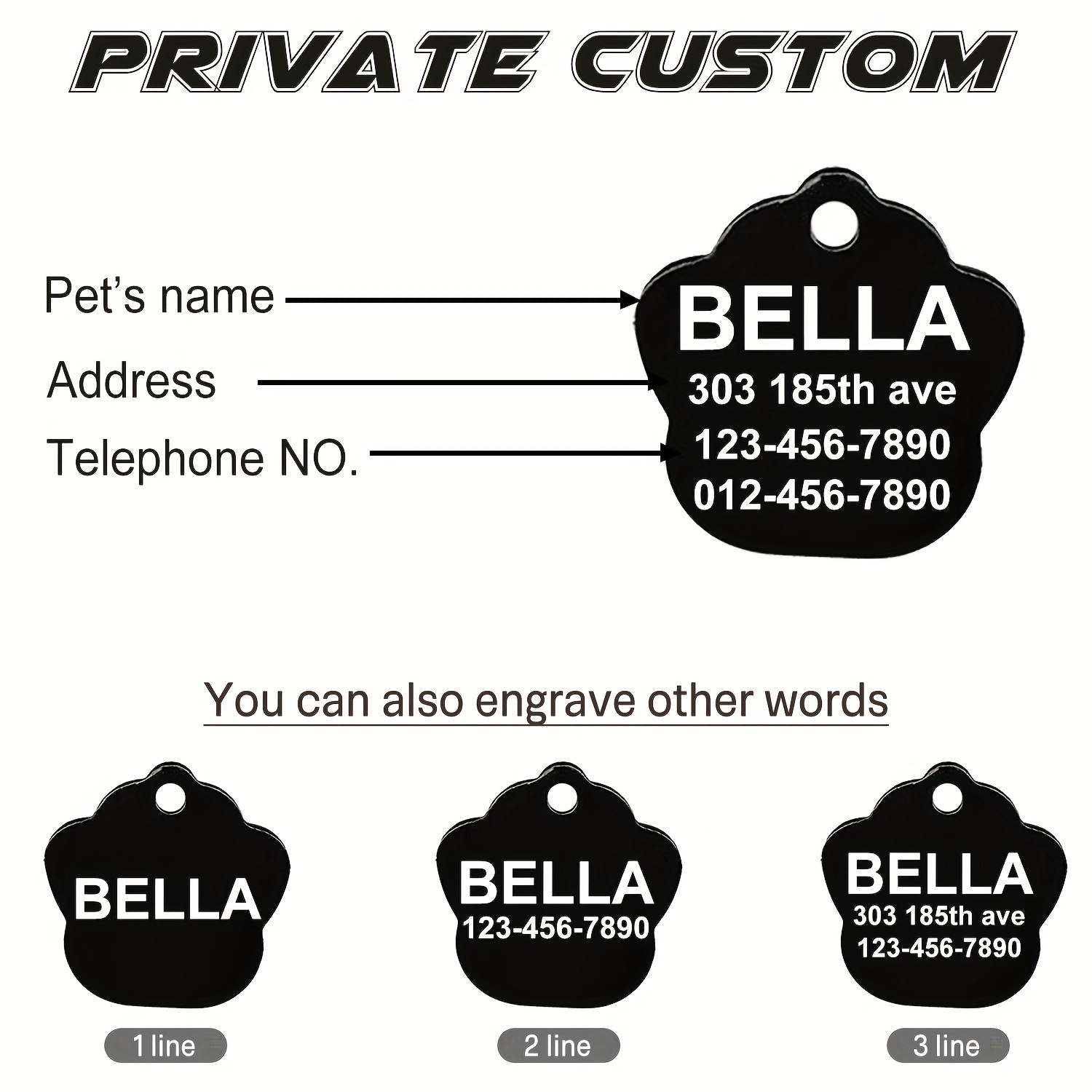 Personalized Paw Print Pet Id Tag Engraved Name Phone Number Temu