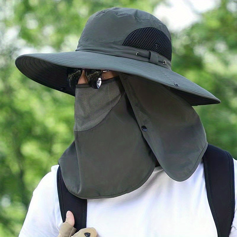 1pc Men Large Brim Sunshade Detachable Hollow Out With Face Scarf