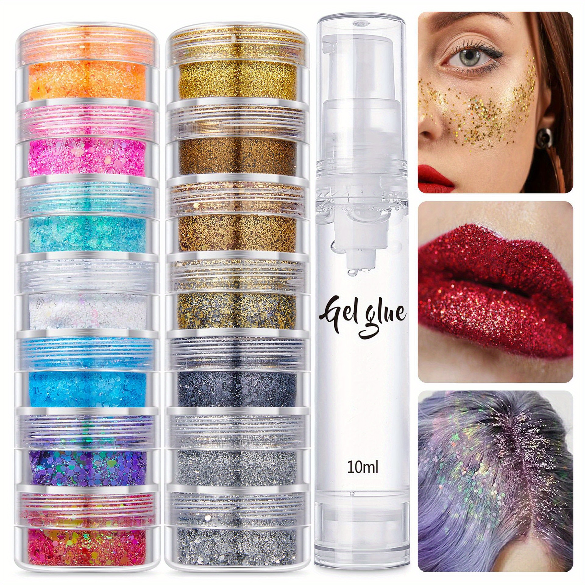 10ml Body Face Glue Gel Glitter Temporary Tattoo Hypoallergenic Makeup with  Brush Halloween Party Highlighter Diamond Maquiagem