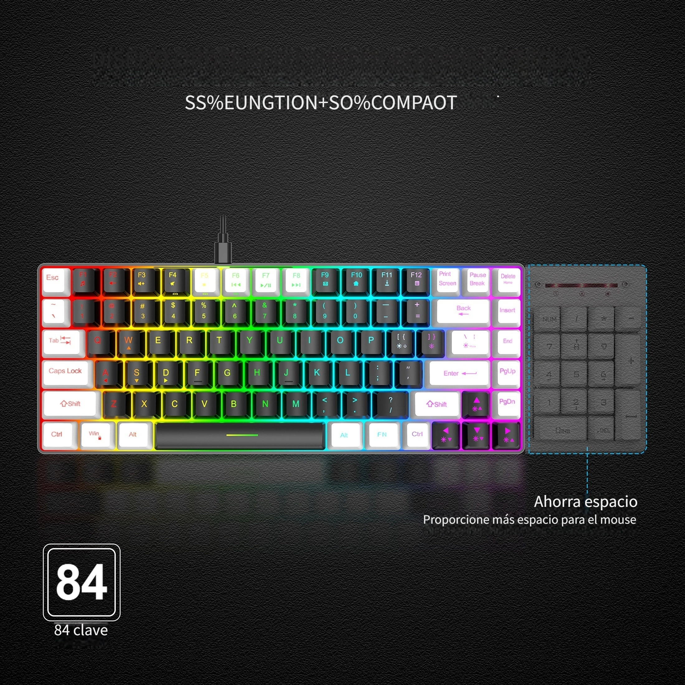  Serounder 80% teclado para juegos con cable, mini teclado  ergonómico retroiluminado RGB, pequeño teclado compacto de 84 teclas para  PC, jugador, mecanógrafo, viajes (negro) : Videojuegos