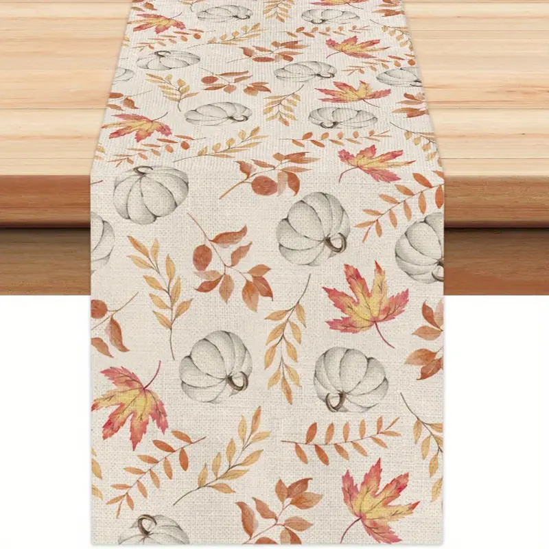 1 4 pcs autumn thanksgiving style table runner placemat pumpkin maple leaf printed tablecloth table table tv cabinet fireplace festive atmosphere decorative fabric supplies details 5
