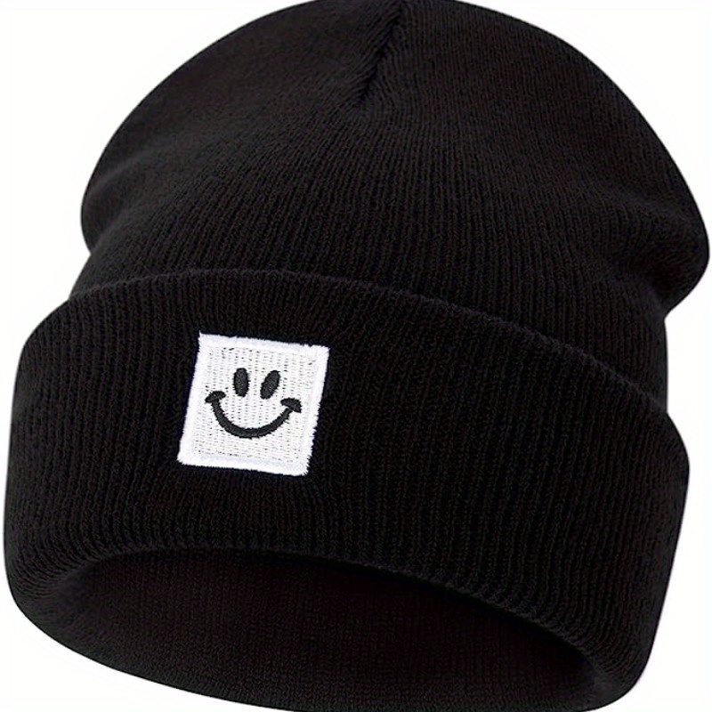 Winter Happy Face Fashion Trendy Warm Knitted Hat Micro Soft Beanie For Men And Women details 4