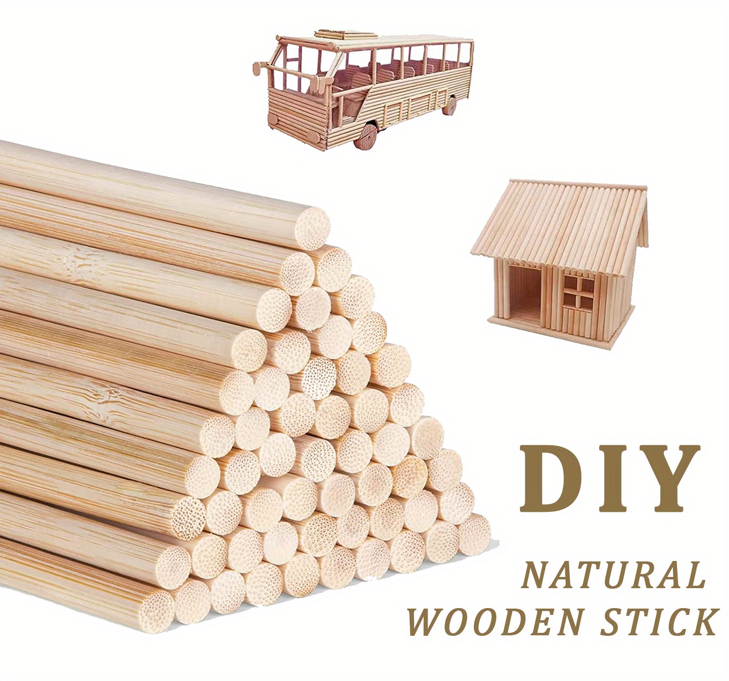 Wooden Craft Sticks - Hardwood Dowels Poles Rods Craft Wood Pieces 100 Pcs