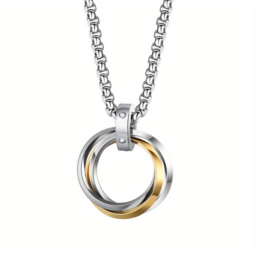 Men's Hip Hop Stainless Steel Triple Ring Pendant Necklace