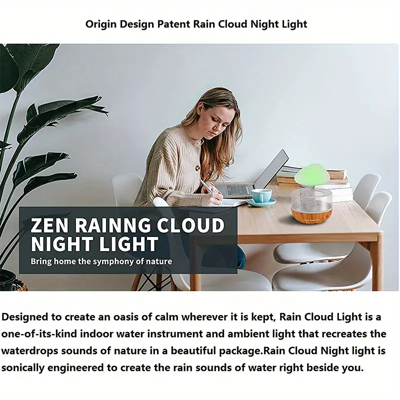 1pc relaxing raining cloud night light with aromatherapy  oil diffuser and micro humidifier perfect for bedside desk and sleeping details 6