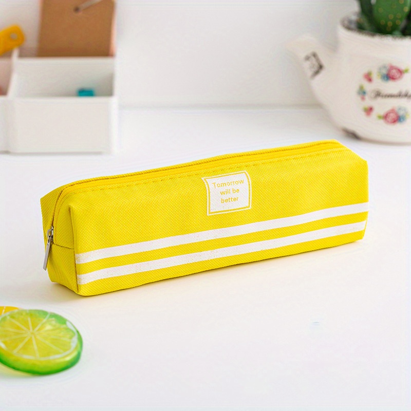1pc Solid Color Canvas Pencil Case With Simplistic Design And Zipper For  Stationery Storage