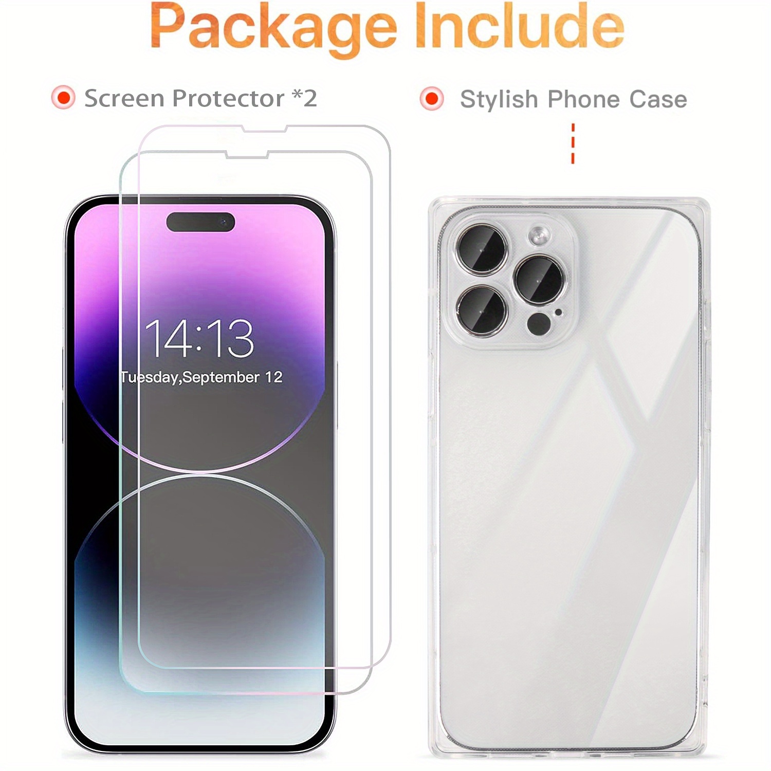 Phone Case For Iphone 13 Pro Max Square White Bright Premium Sense Niche  New Models Full Wrap Female Tide Fashion - Temu