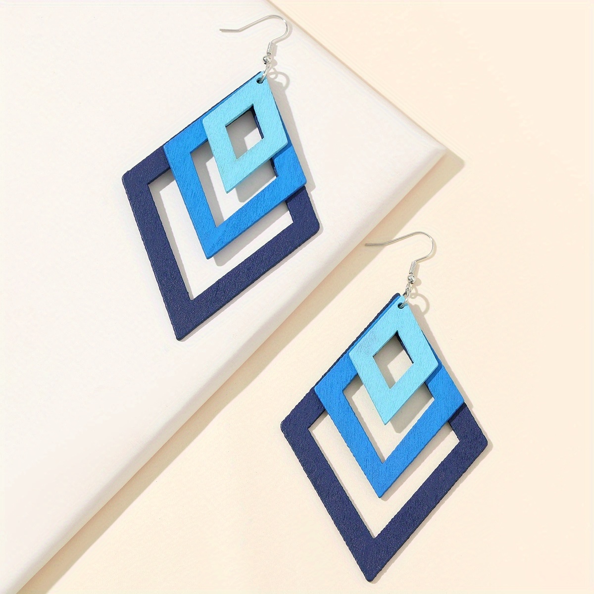 1 Pair Boho-chic Wooden Gradient Geometric Drop Earrings - , Alloy Hooks, Perfect For Daily Wear & Vacation