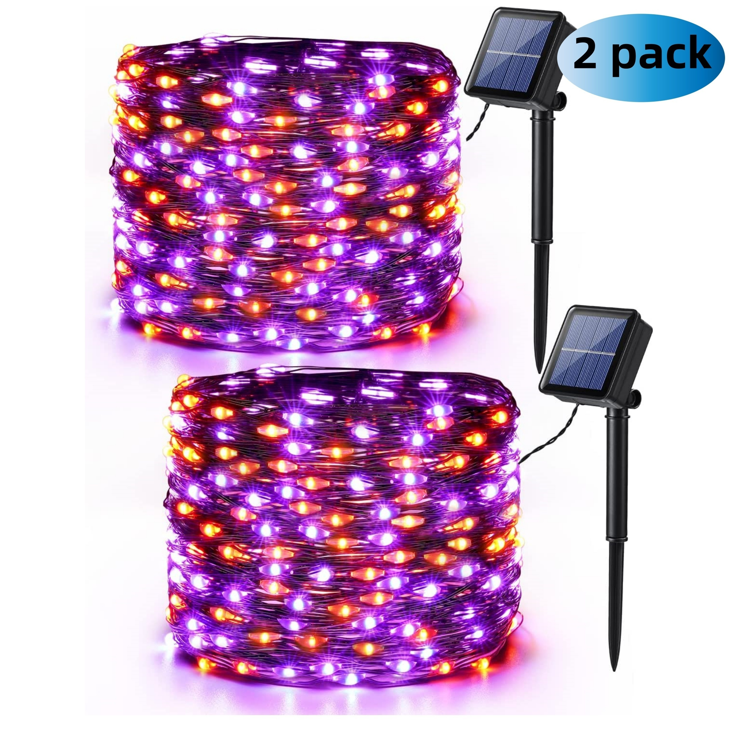 TEMU 2 Packages Totaling 92 Feet 240 Led Orange And Purple Halloween Lights, Purple Solar Halloween Lights 8 , Outdoor Flashing Orange Halloween