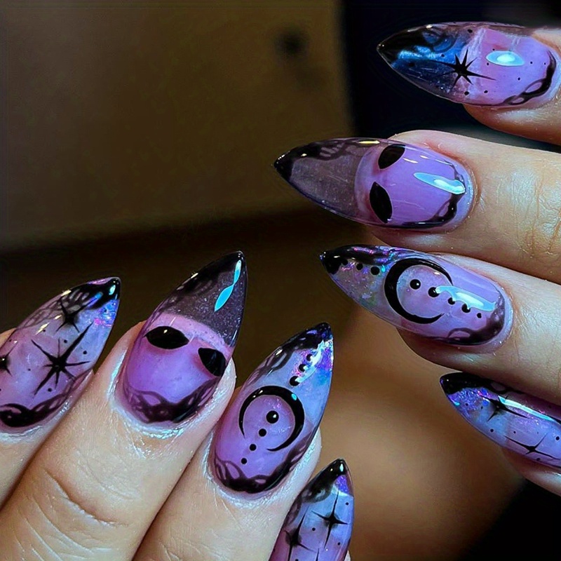 Purple Glitter Space Galaxy Press On Nails Fake Nails Glue On