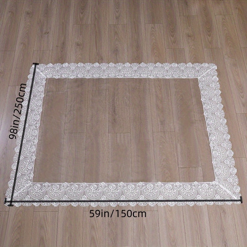 1pc, White Lace Streamer Border Polyster Square Tablecloth - Waterproof,  Anti-Scratch, and Soft Glass Dining Table Tea Table Mat for Home Decor