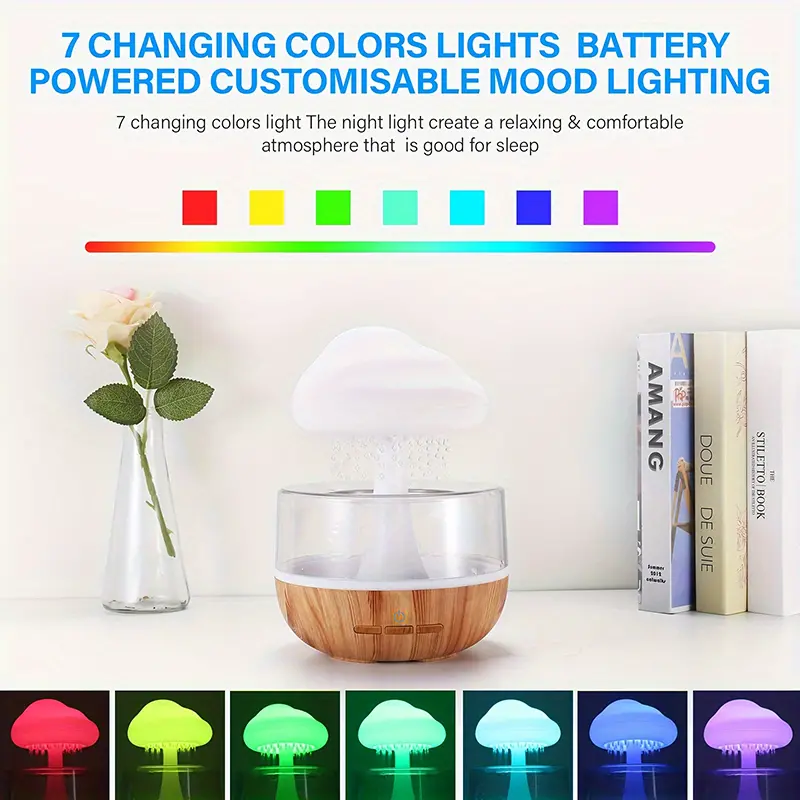 1pc relaxing raining cloud night light with aromatherapy  oil diffuser and micro humidifier perfect for bedside desk and sleeping details 3