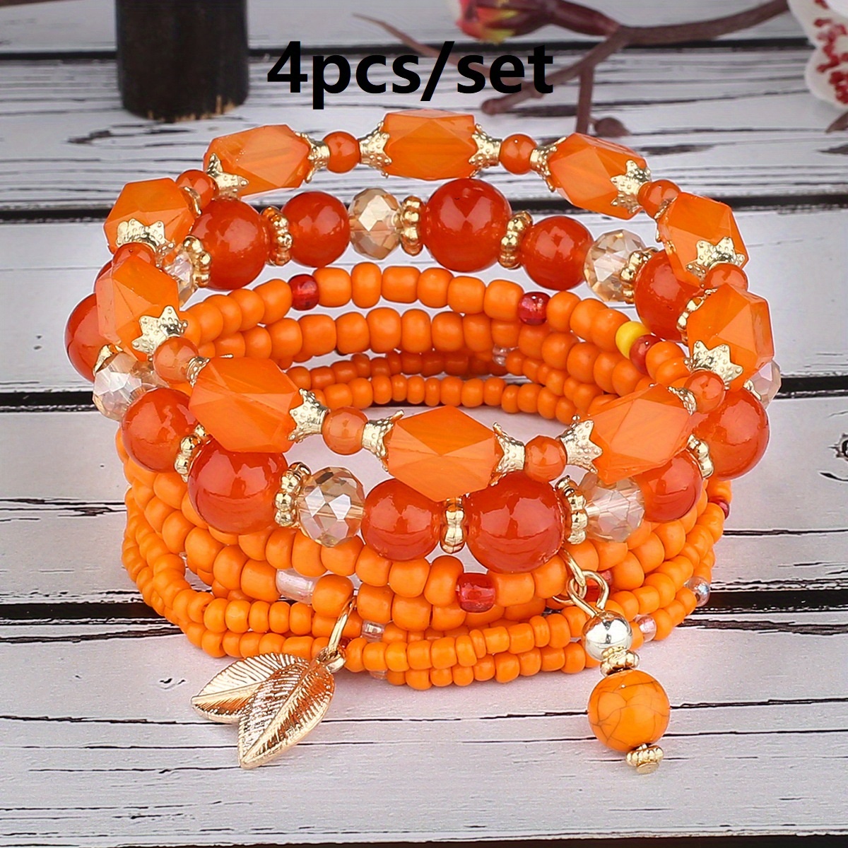 TEMU 4 st bohemiska bladhänge armband för män, handgjorda smycken present, fars dag present