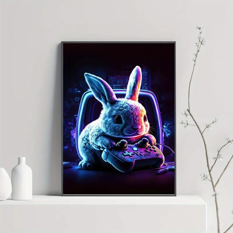 Gaming Rabbit Poster Canvas Poster Rabbit Playing Gamesd Funny Animal Poster Wall - Temu Ireland