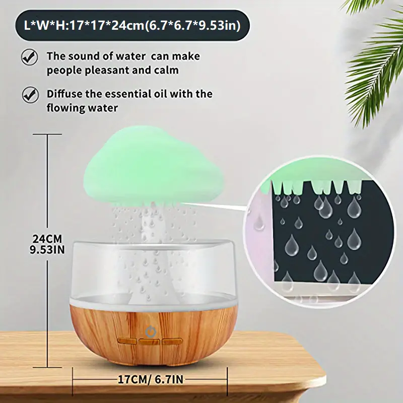 1pc relaxing raining cloud night light with aromatherapy  oil diffuser and micro humidifier perfect for bedside desk and sleeping details 2