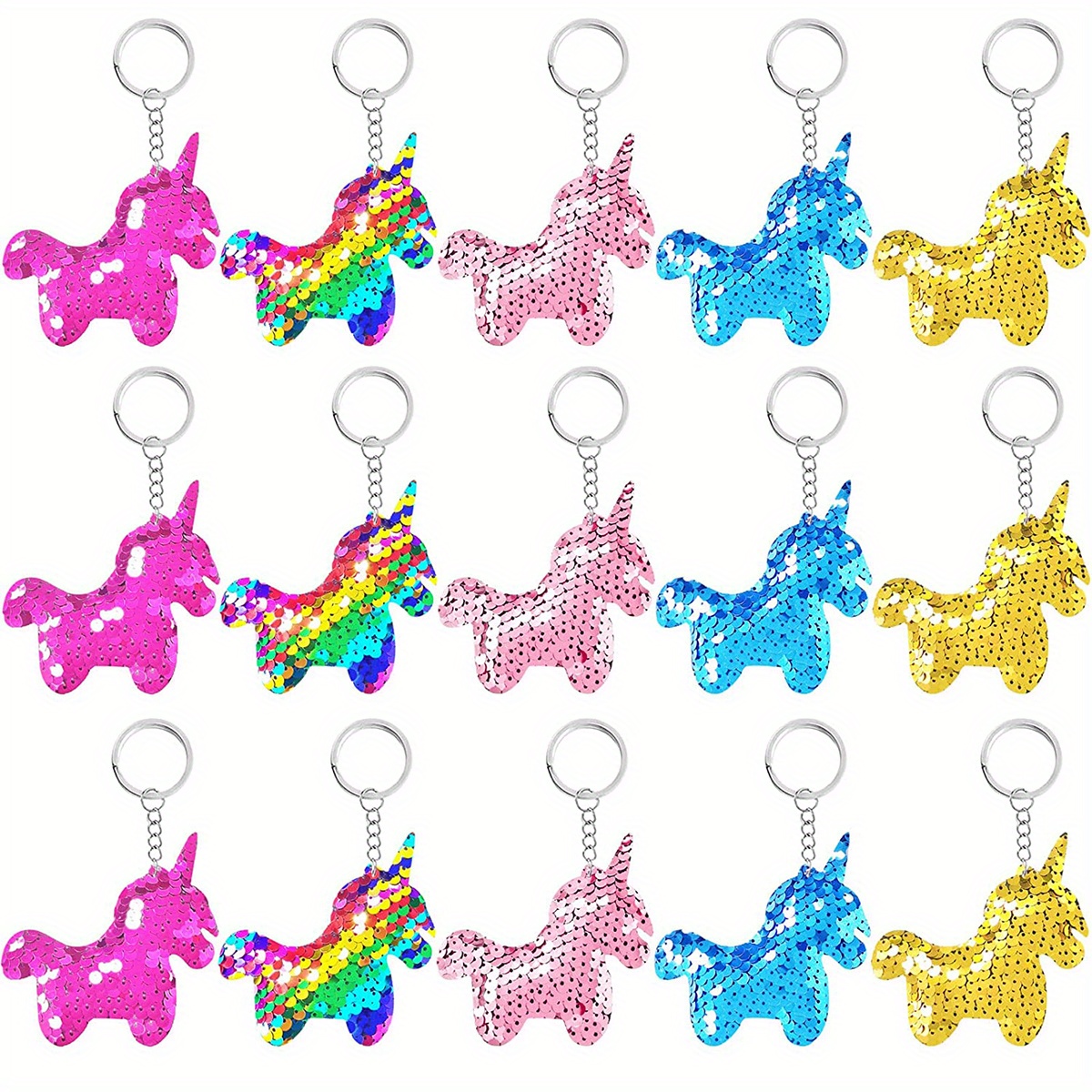 15pcs set sequin   shape keychain glitter key ring pendant bag ornament accessories details 0