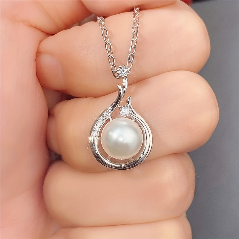 copper silver plated necklace platinum pearl pendant niche fine clavicle chain valentines day gift details 4