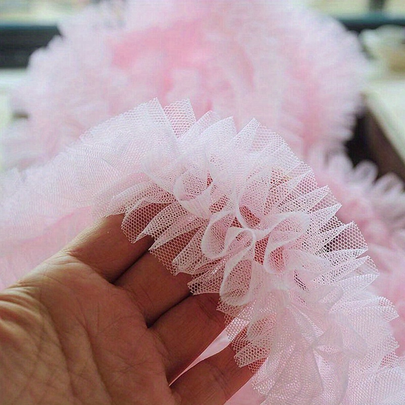 10 Yards Ruffled Lace Trims Organza Pleated Lace Fabric Trim Tulle Lace Border Retro Chiffon Trimmings Decorative Applique For Sewing DIY Wedding Dress Craft Home Decor Gold