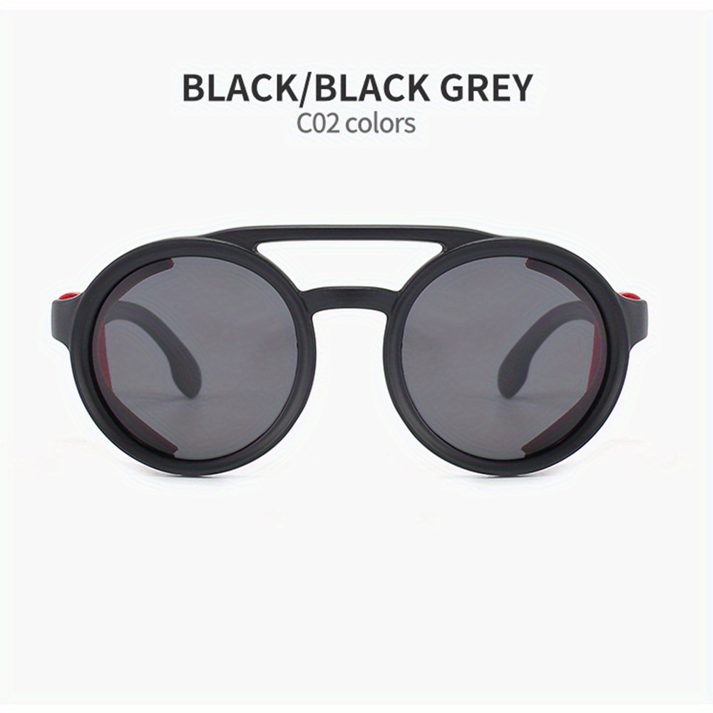 Vintage Steam Punk Style Round Polarized Sunglasses with Leather Side Shield