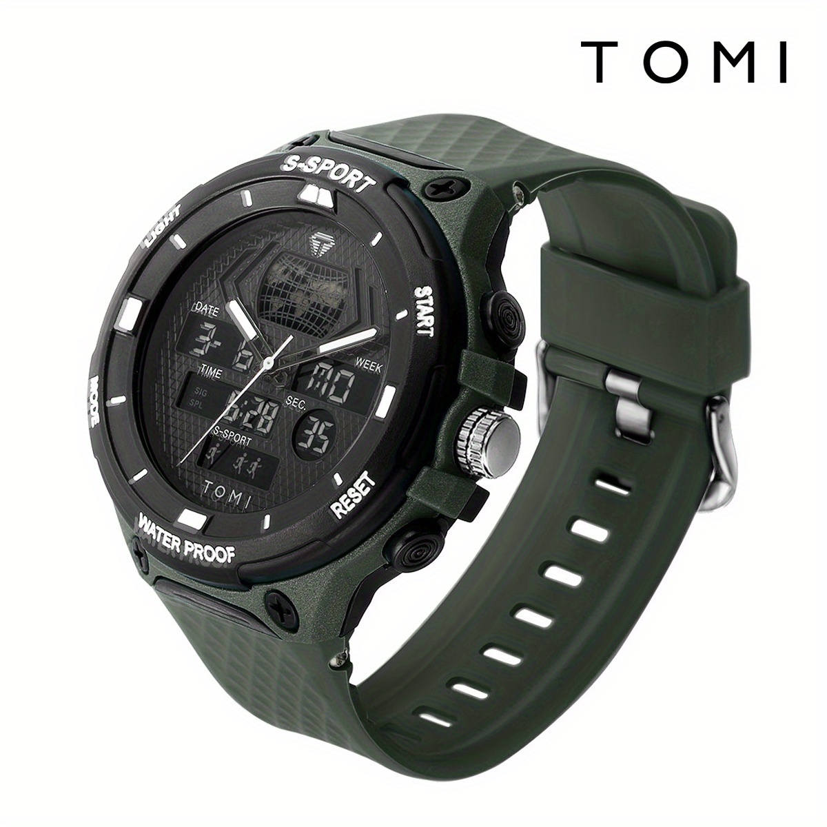 TOMI 1pc Boys Textured Khaki TPU Strap Sporty Round Dial Digital Watch For  Daily Life