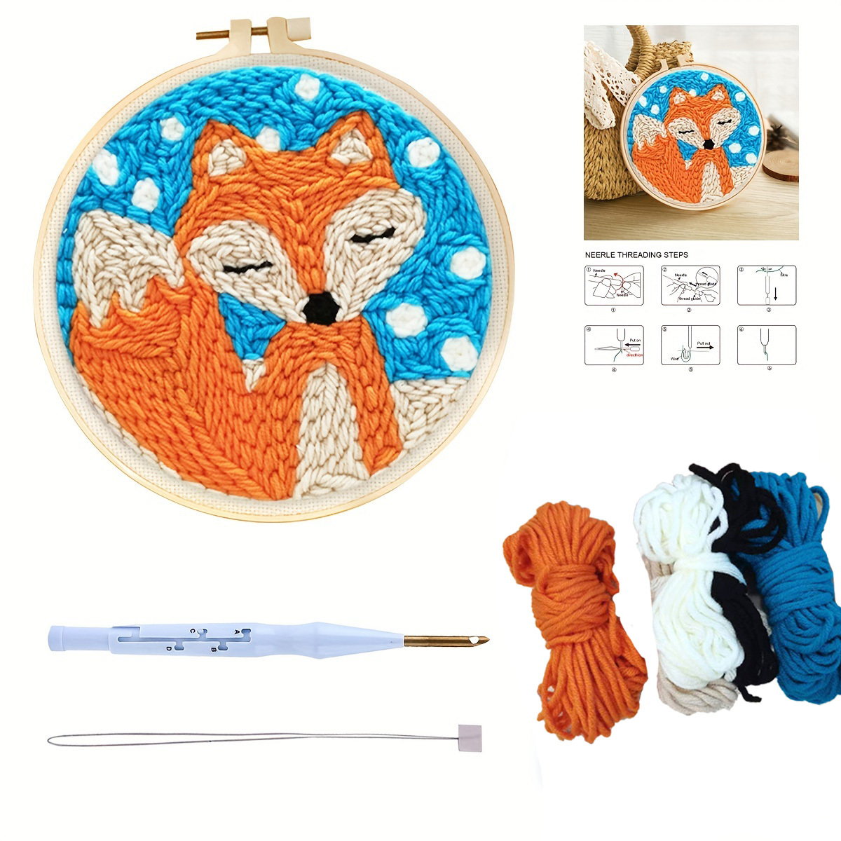 DACUN DIY Punch Embroidery Kits for Adults Cartoon Pattern Hooking Beginner  Kit, with an Embroidery Hoop (Color : J) : : Home & Kitchen