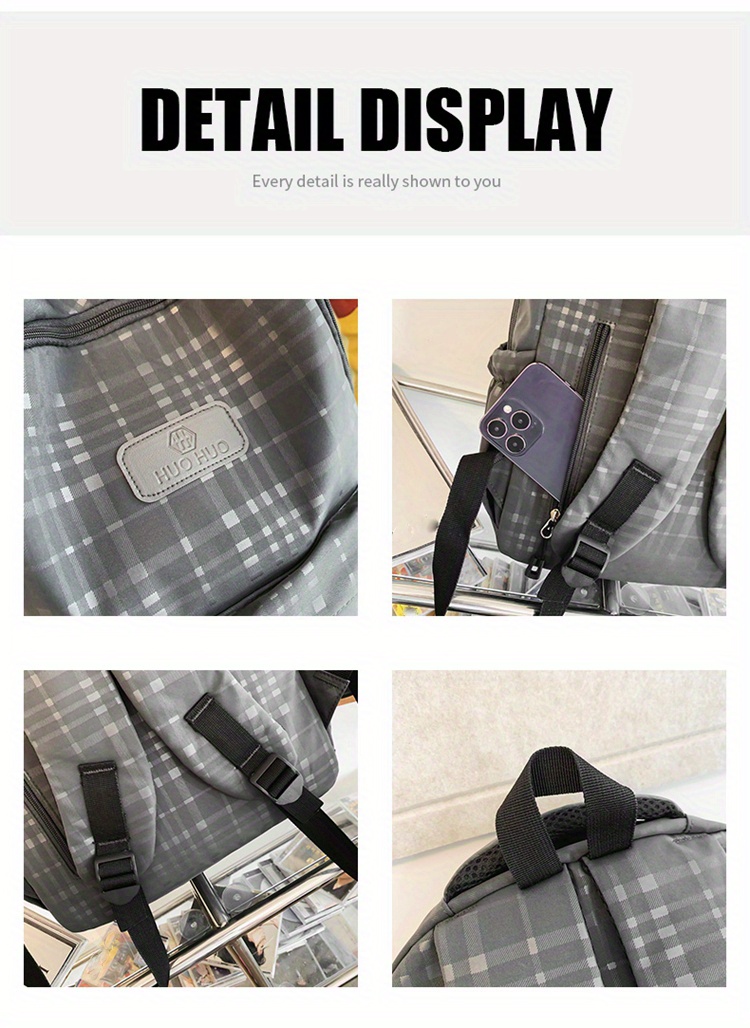 Men's Backpack Laptop Backpack Plaid Large Capacity Travel Backpack Daypack  Schoolbag - Temu