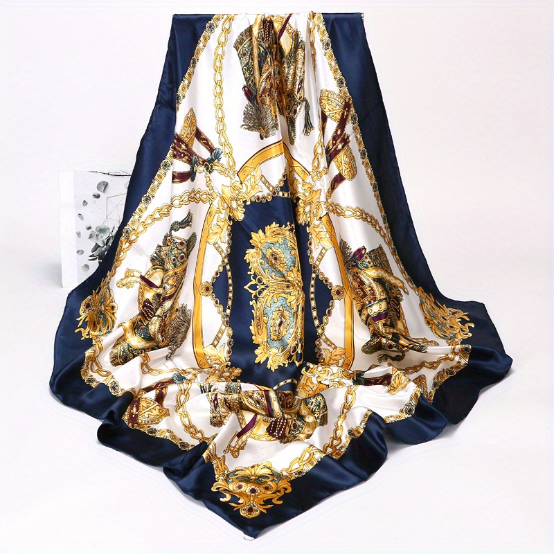 1pc 89.92cm Print Square Classic Sunscreen Versatile Bandana, Silky Scarf For Travel, Ideal Choice For Gifts details 1