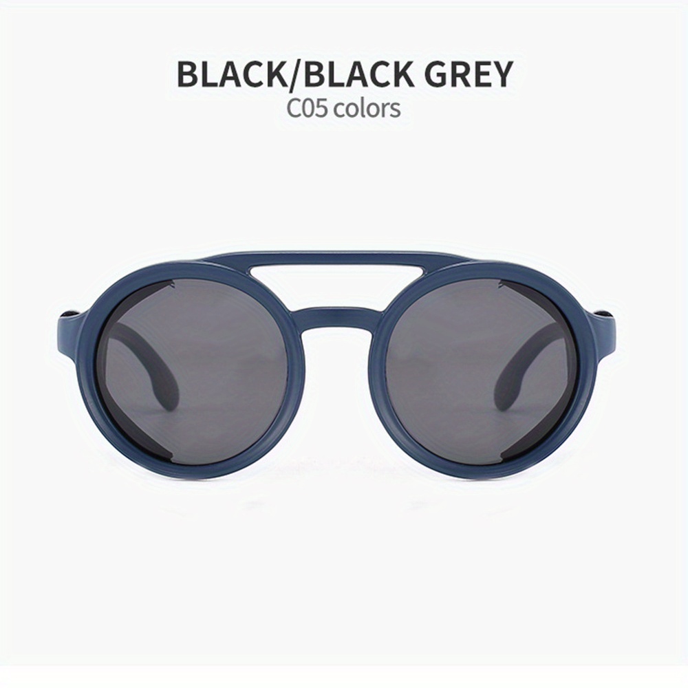 Vintage Steam Punk Style Round Polarized Sunglasses with Leather Side Shield