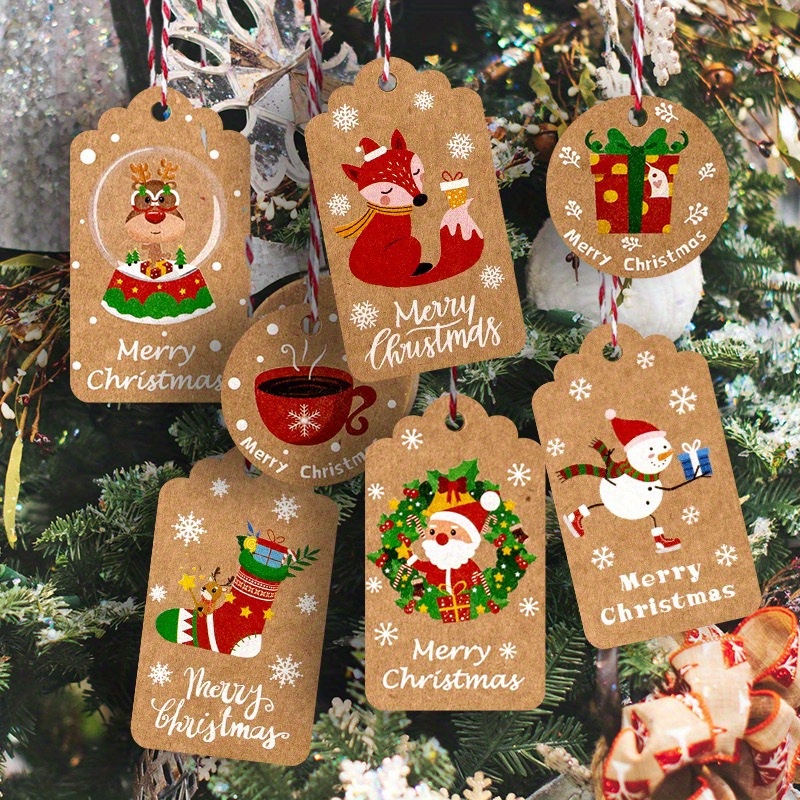 Keimprove 48 Pcs Christmas Gift Tags with String Christmas Tree Hanging  Ornament Xmas Gift Labels Christmas Theme Design Cardboard Christmas Tags  for Diy Xmas Holiday Present Wrap Decoration 