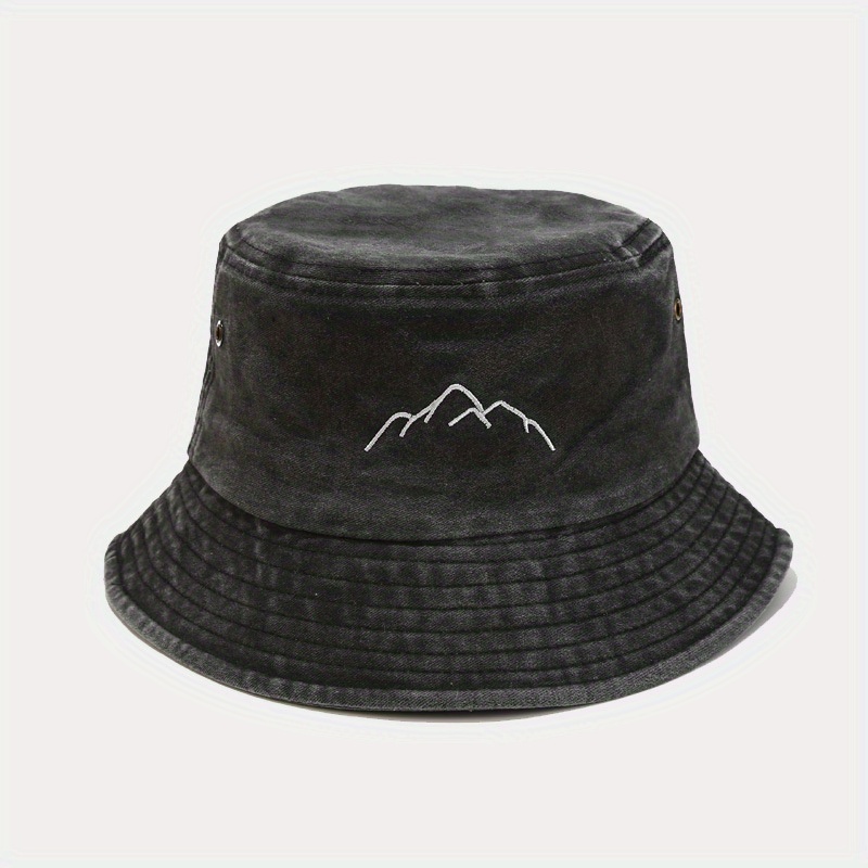 Unisex Trendy Washed Distressed Bucket Hat With Mountain - Temu