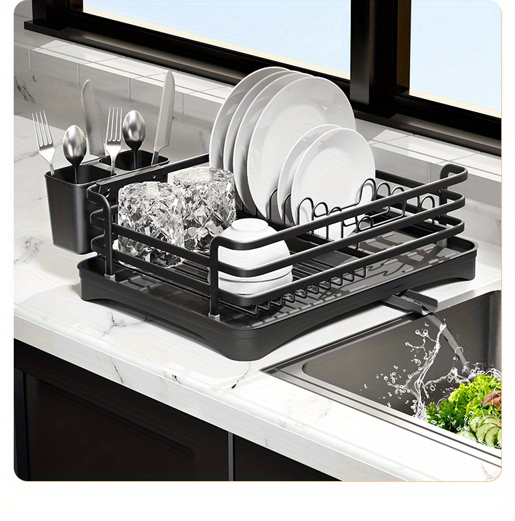 Rustproof Aluminum Dish Drying Rack With Drainage, Utensil And Cup Holders  - Compact Kitchen Accessory For Countertops And Cabinets (black, Silver,  Champagne) - Temu Hungary