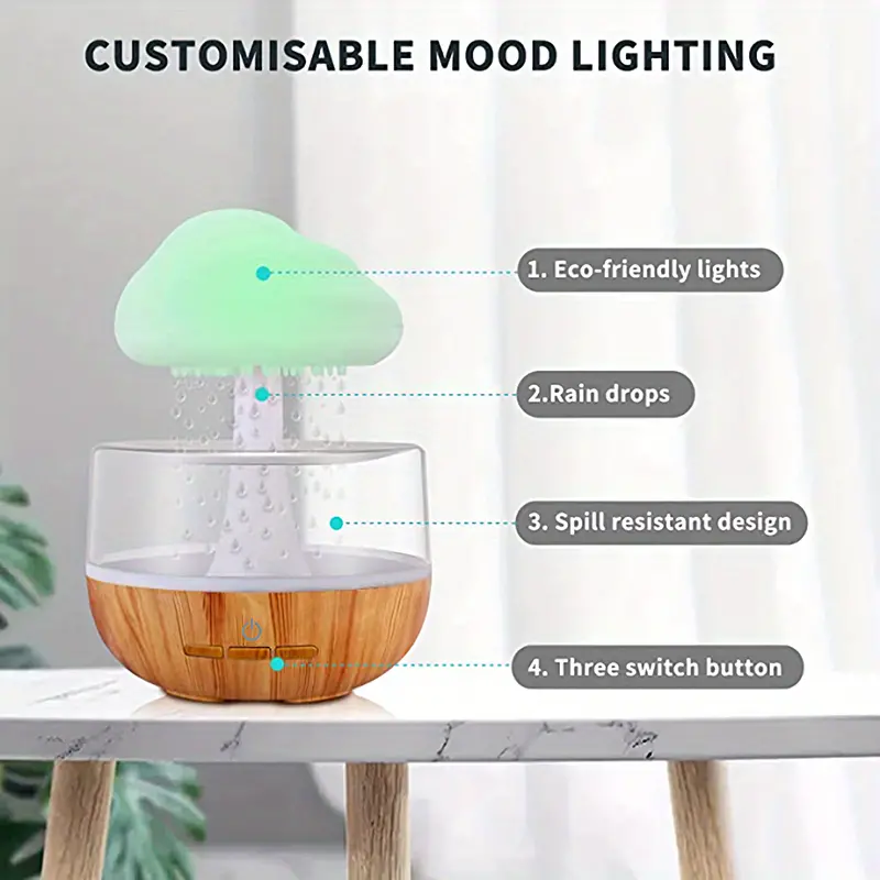 1pc relaxing raining cloud night light with aromatherapy  oil diffuser and micro humidifier perfect for bedside desk and sleeping details 0