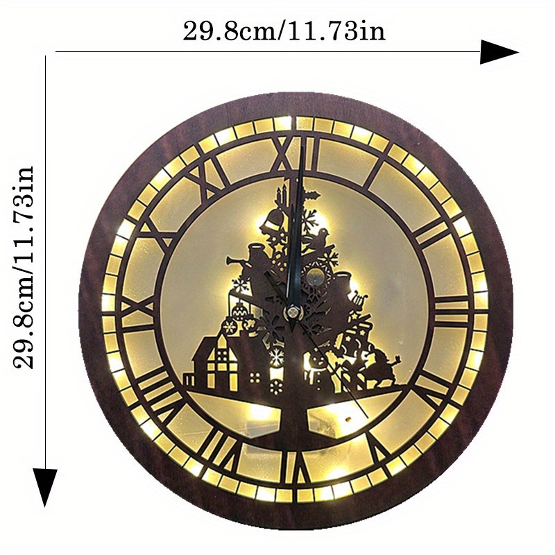 Retro Wooden Christmas LED Lamp with Clock Function