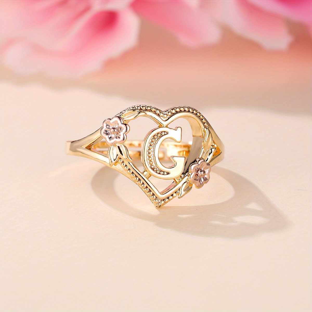 Vintage Letter Ring Cute Heart Shape Plated 26 Styles Choose