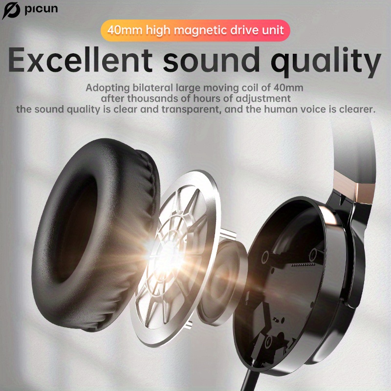 Picun C60 Wired On-Ear Headphones With Microphone, Lightweight Foldable &  Portable Stereo Bass Headphones With 59.06inch No-*** Wired Headphones F