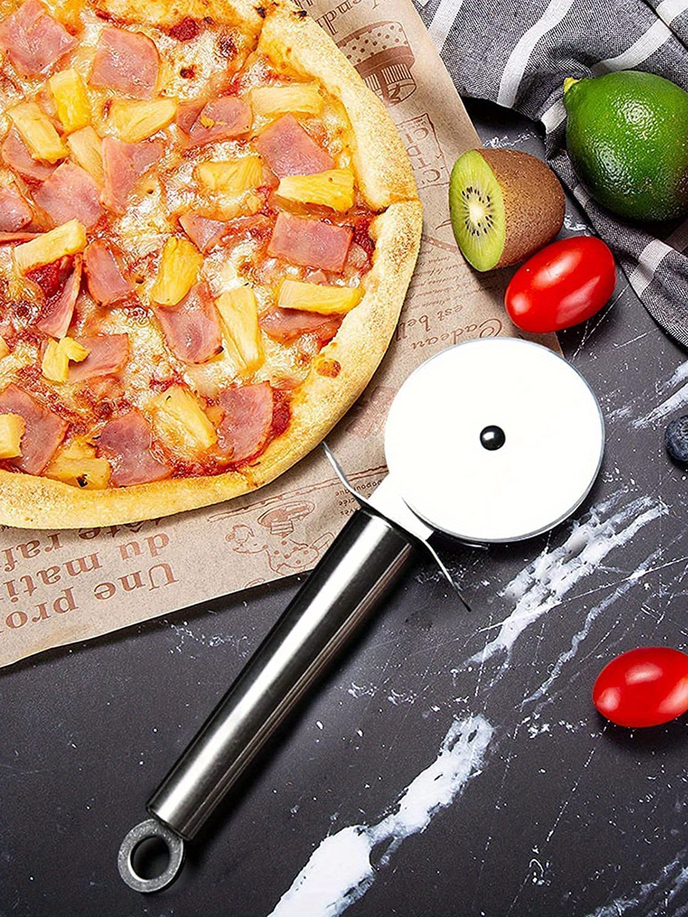  ALLTOP Cortador de pizza, cuchillo de hoja de acero inoxidable  con doble mango de madera y cubierta de plástico, gran rebanadora/picadora  de pizza, buena herramienta de cocina, 14 pulgadas : Hogar