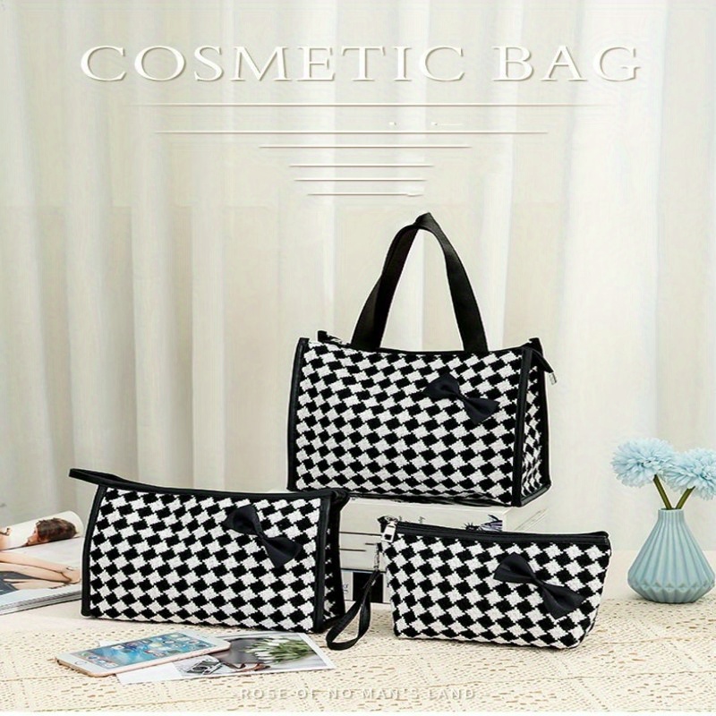 Portable Plaid Pattern Cosmetic Bag Waterproof Makeup Storage Bag