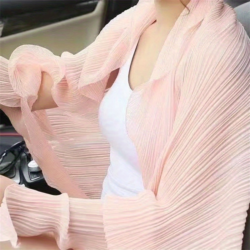 solid color sunscreen sleeve shawl wrinkle soft chiffon shawl driving sun protection shawl for women details 8