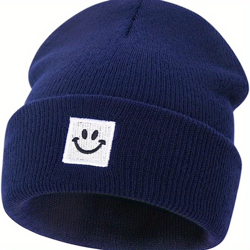 Winter Happy Face Fashion Trendy Warm Knitted Hat Micro Soft Beanie For Men And Women details 2