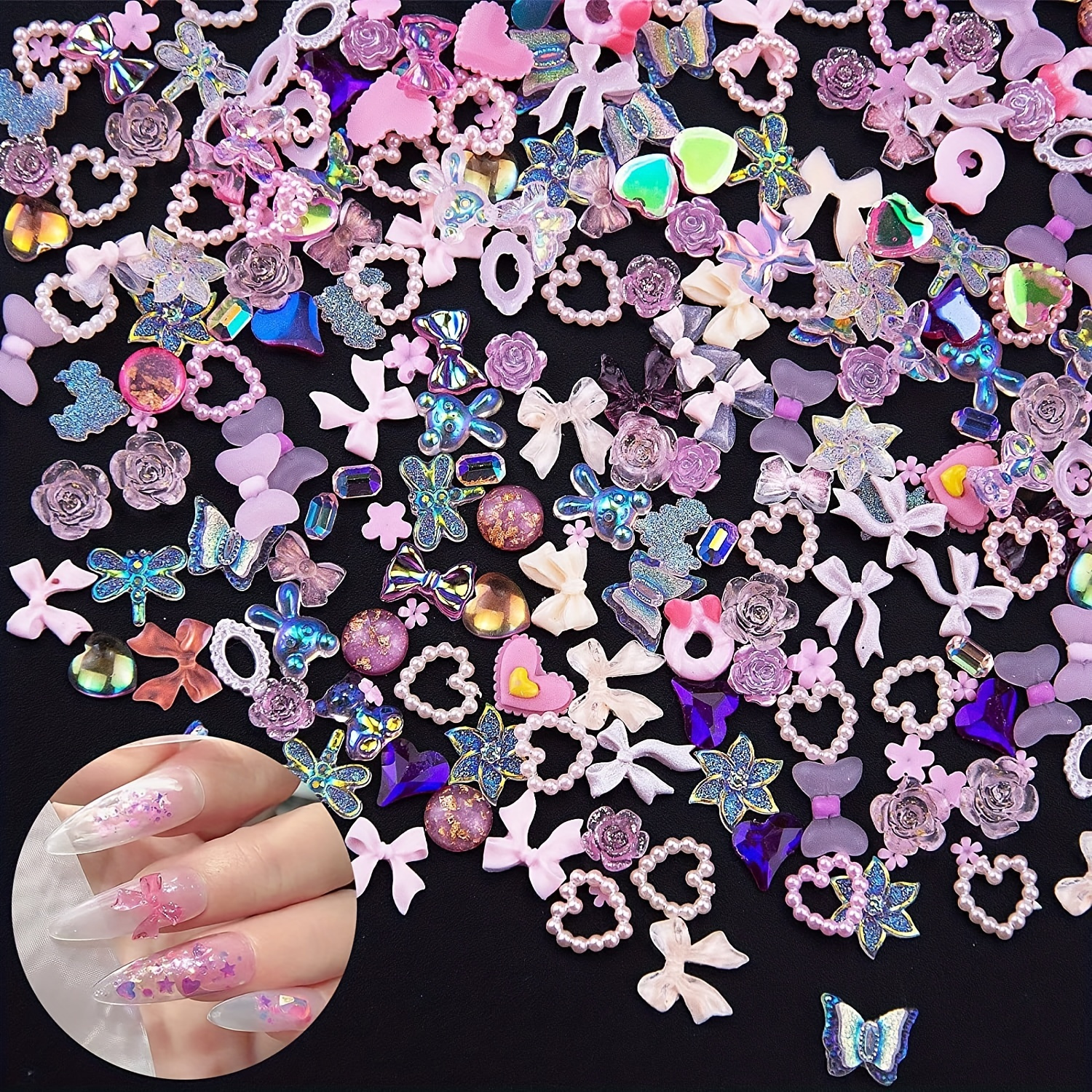 Exquisite 3d Flower Nail Charms Inlaid Rhinestones Faux - Temu