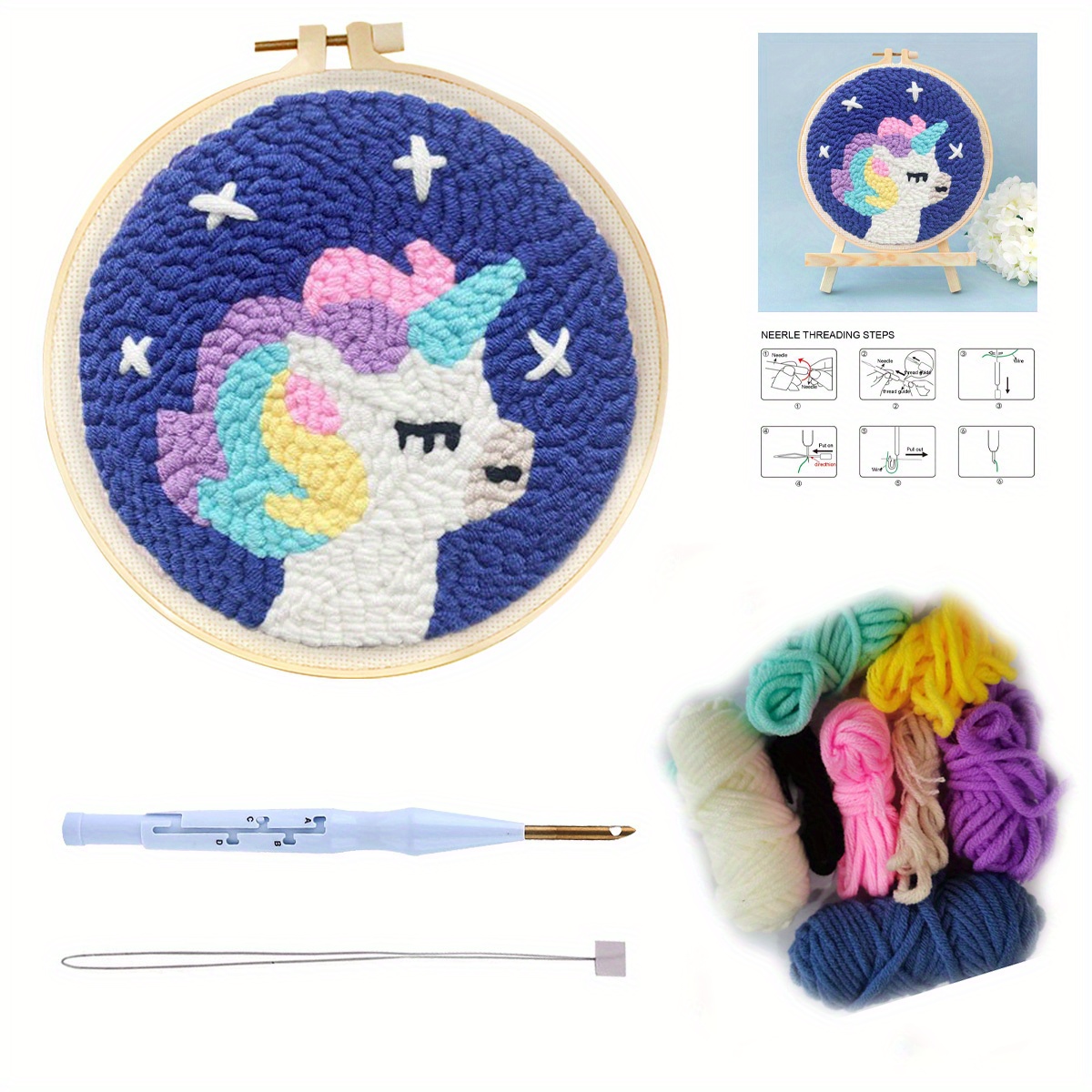 Buy DIY Punch Embroidery Kits for Adults Animal Pattern with Accessories  Adjustable Punch Needle Pen Threader Cloth Colorful Yarn 20cm Embroidery  Hoop 8 inch Star Unicorn Online at desertcartOMAN