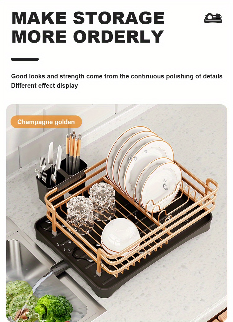 Rustproof Aluminum Dish Drying Rack With Drainage Utensil - Temu